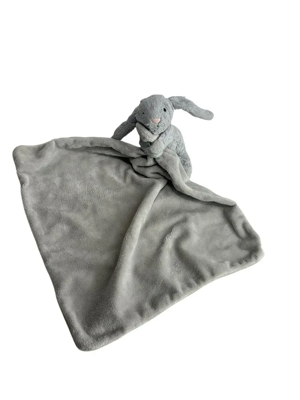 Jellycat Bashful Bunny Lovey Plush Security Baby Blanket Gray 12x12”